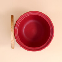 EM Keramik Knoblauchtopf mit Holzdeckel Rot