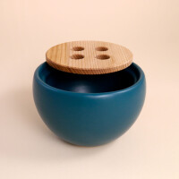 EM Keramik Knoblauchtopf mit Holzdeckel Petrol
