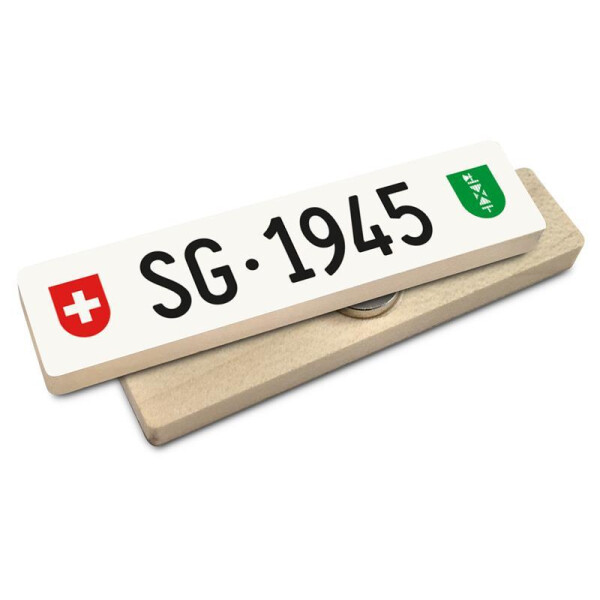 Hoi Schweiz Holzmagnet: SG Autonummer Jahrgang 1945