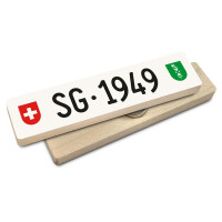 Hoi Schweiz Holzmagnet: SG Autonummer Jahrgang 1949