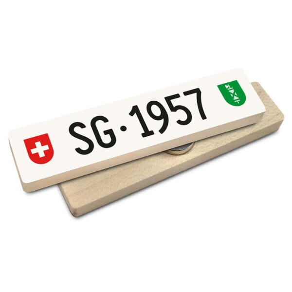 Hoi Schweiz Holzmagnet: SG Autonummer Jahrgang 1957