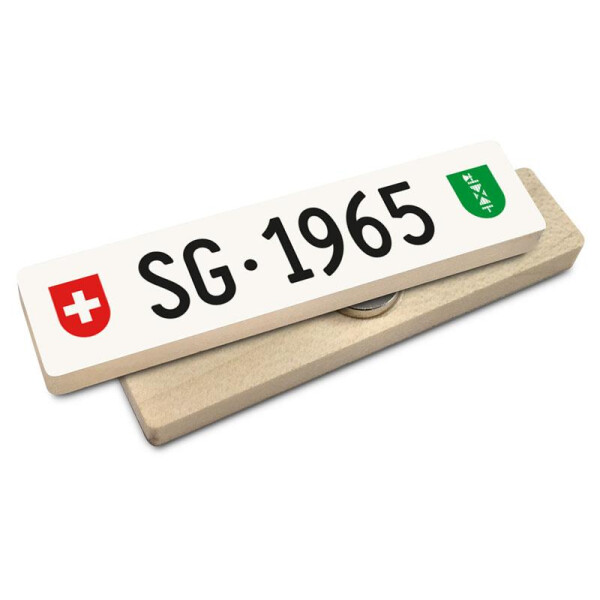 Hoi Schweiz Holzmagnet: SG Autonummer Jahrgang 1965