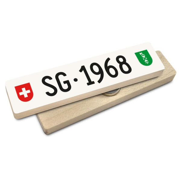 Hoi Schweiz Holzmagnet: SG Autonummer Jahrgang 1968