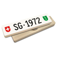 Hoi Schweiz Holzmagnet: SG Autonummer Jahrgang 1972