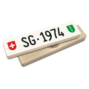 Hoi Schweiz Holzmagnet: SG Autonummer Jahrgang 1974