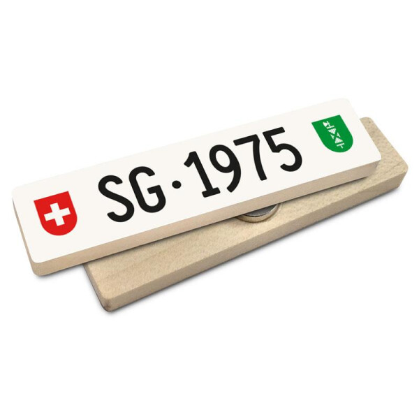 Hoi Schweiz Holzmagnet: SG Autonummer Jahrgang 1975