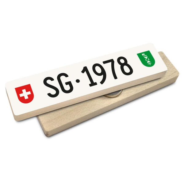 Hoi Schweiz Holzmagnet: SG Autonummer Jahrgang 1978