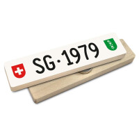 Hoi Schweiz Holzmagnet: SG Autonummer Jahrgang 1979