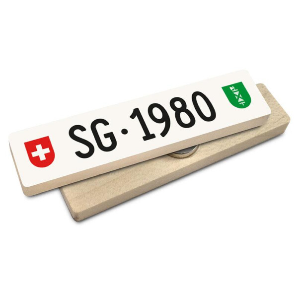 Hoi Schweiz Holzmagnet: SG Autonummer Jahrgang 1980
