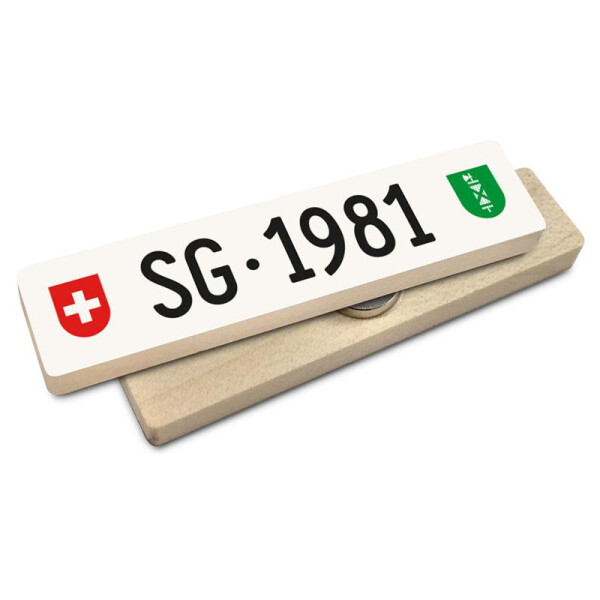 Hoi Schweiz Holzmagnet: SG Autonummer Jahrgang 1981