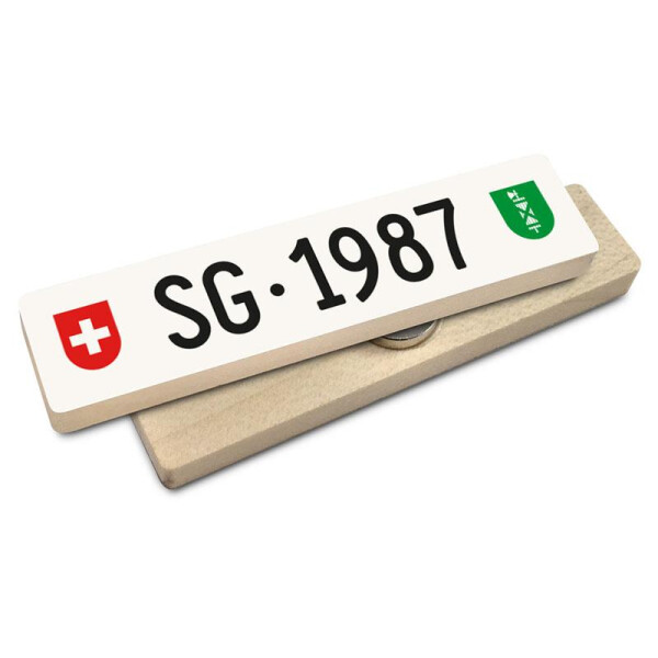 Hoi Schweiz Holzmagnet: SG Autonummer Jahrgang 1987