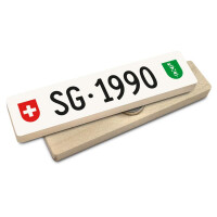 Hoi Schweiz Holzmagnet: SG Autonummer Jahrgang 1990
