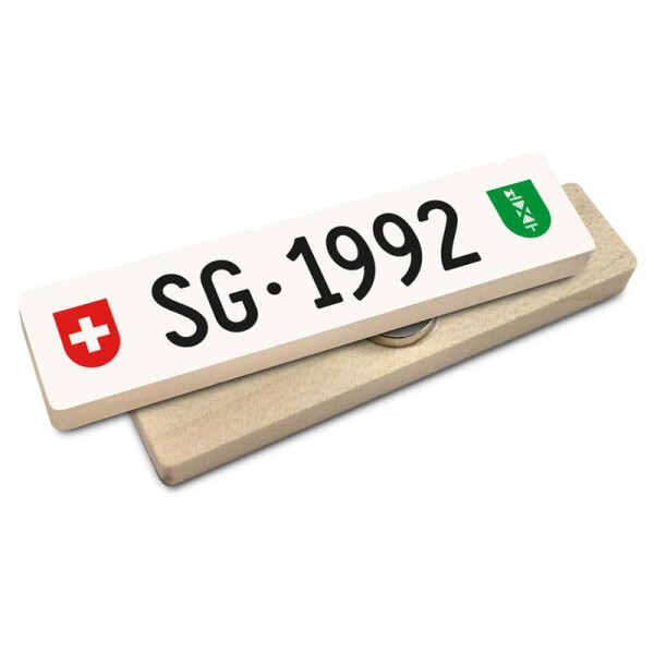 Hoi Schweiz Holzmagnet: SG Autonummer Jahrgang 1992