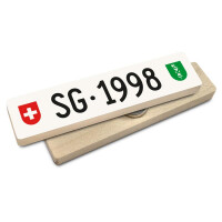 Hoi Schweiz Holzmagnet: SG Autonummer Jahrgang 1998