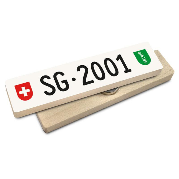 Hoi Schweiz Holzmagnet: SG Autonummer Jahrgang 2001