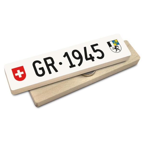 Hoi Schweiz Holzmagnet: GR Autonummer Jahrgang 1945