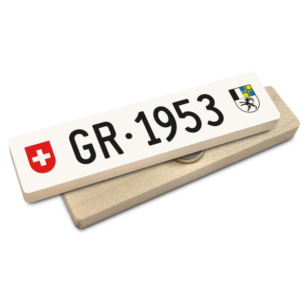 Hoi Schweiz Holzmagnet: GR Autonummer Jahrgang 1953