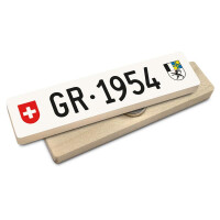 Hoi Schweiz Holzmagnet: GR Autonummer Jahrgang 1954