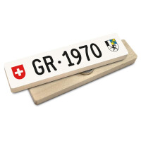 Hoi Schweiz Holzmagnet: GR Autonummer Jahrgang 1970