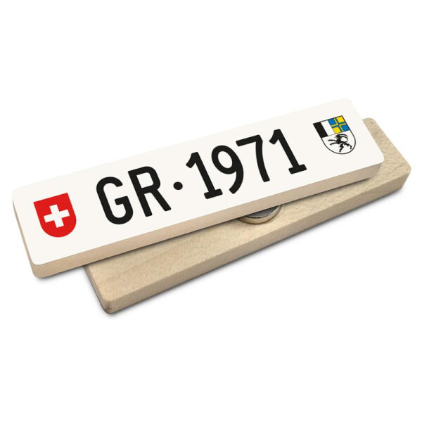 Hoi Schweiz Holzmagnet: GR Autonummer Jahrgang 1971