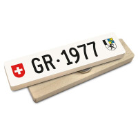 Hoi Schweiz Holzmagnet: GR Autonummer Jahrgang 1977