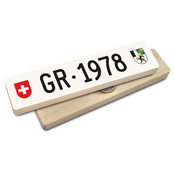 Hoi Schweiz Holzmagnet: GR Autonummer Jahrgang 1978