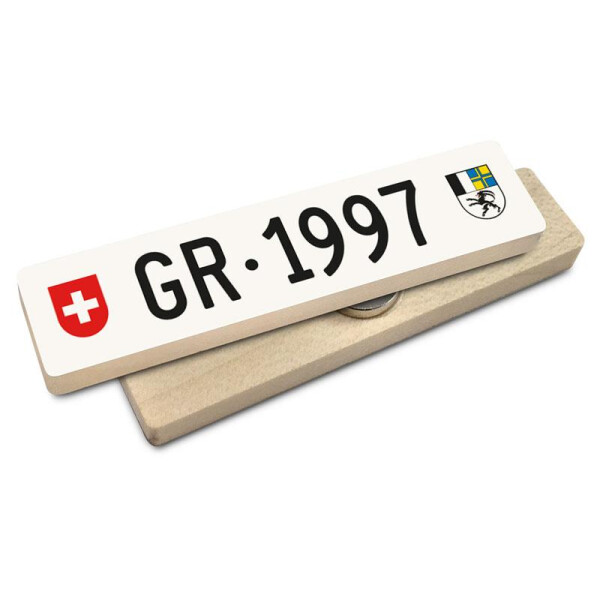 Hoi Schweiz Holzmagnet: GR Autonummer Jahrgang 1997