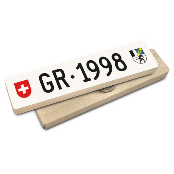 Hoi Schweiz Holzmagnet: GR Autonummer Jahrgang 1998