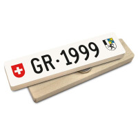 Hoi Schweiz Holzmagnet: GR Autonummer Jahrgang 1999