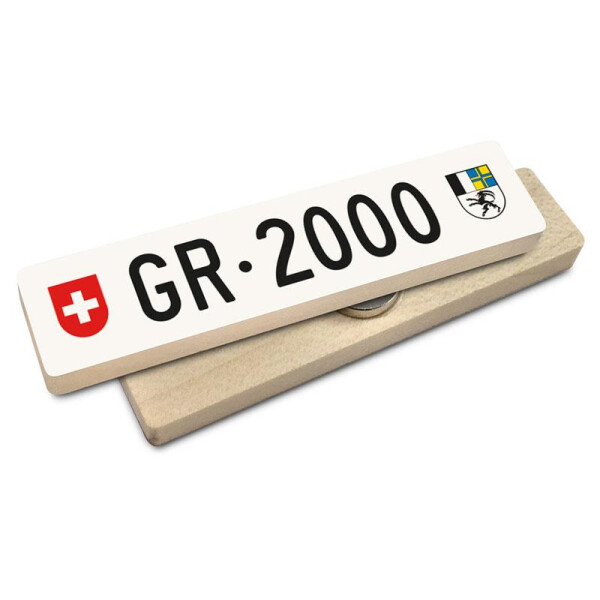 Hoi Schweiz Holzmagnet: GR Autonummer Jahrgang 2000