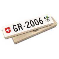 Hoi Schweiz Holzmagnet: GR Autonummer Jahrgang 2006