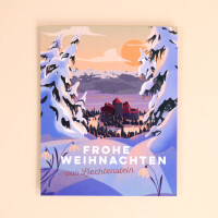 Postkarte Weihnachten klein &quot;Retro Schloss Winter / Frohe Weihnachten&quot;
