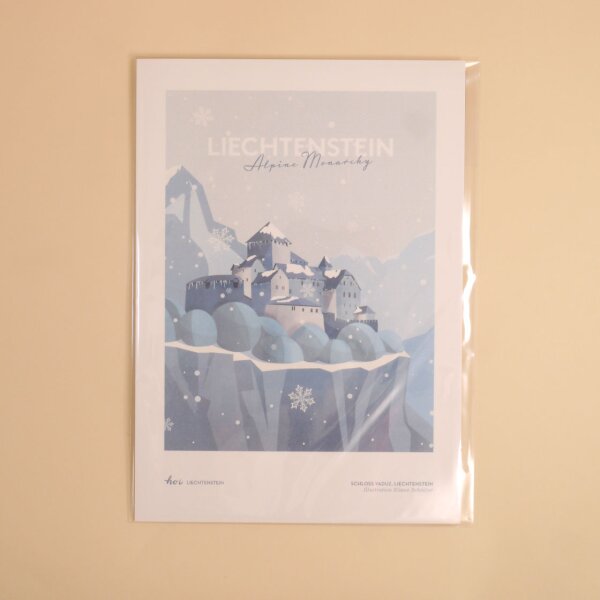 Hoi-Poster A4 – "Schloss Vaduz Illustration Winter"