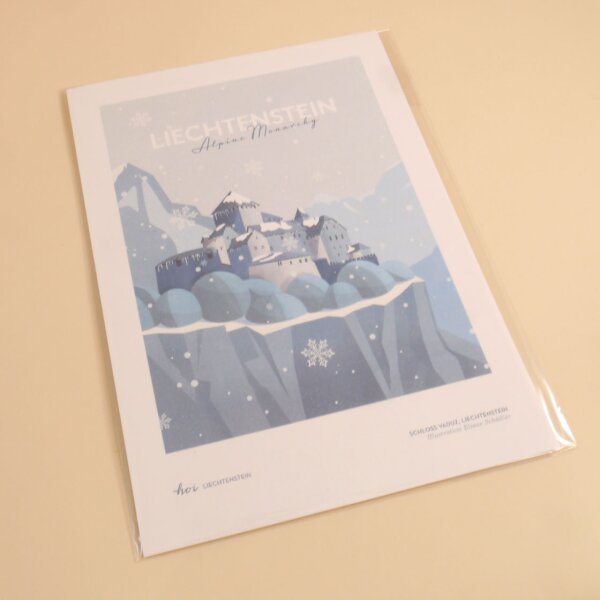 Hoi-Poster A4 – "Schloss Vaduz Illustration Winter"